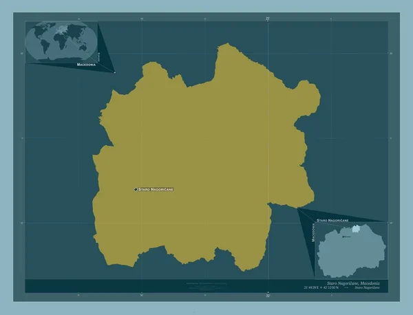 斯达罗 马尼卡内 马其顿市 固体的颜色形状 该区域主要城市的地点和名称 角辅助位置图 — 图库照片