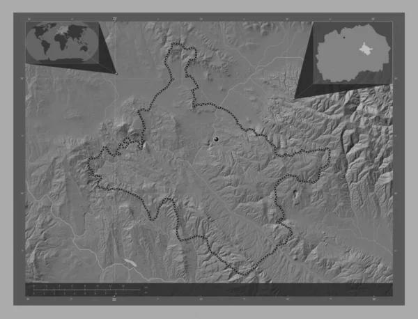 Stip Gmina Macedonii Dwupoziomowa Mapa Jeziorami Rzekami Pomocnicze Mapy Położenia — Zdjęcie stockowe