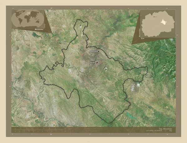 Stip Comune Della Macedonia Mappa Satellitare Alta Risoluzione Località Nomi — Foto Stock