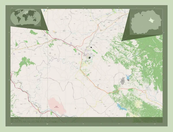 Stip Gmina Macedonii Otwórz Mapę Ulic Lokalizacje Dużych Miast Regionu — Zdjęcie stockowe