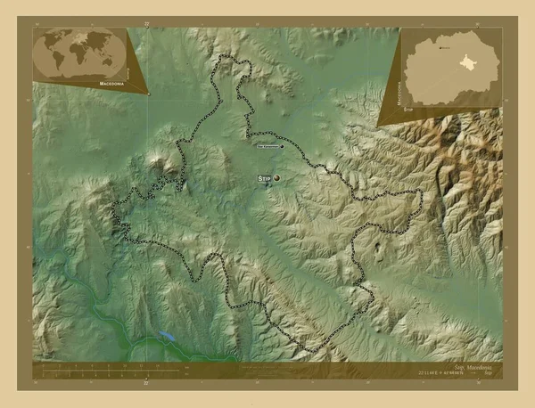 Στιπ Δήμος Μακεδονίας Χρωματιστός Υψομετρικός Χάρτης Λίμνες Και Ποτάμια Τοποθεσίες — Φωτογραφία Αρχείου