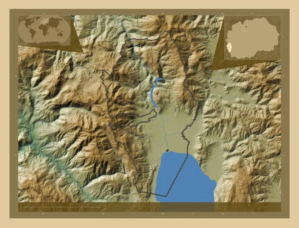Струга Муниципалитет Македонии Цветная Карта Высоты Озерами Реками Вспомогательные Карты — стоковое фото