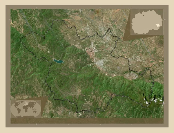 Στρουμίτσα Δήμος Μακεδονίας Υψηλής Ανάλυσης Δορυφορικός Χάρτης Γωνιακοί Χάρτες Βοηθητικής — Φωτογραφία Αρχείου