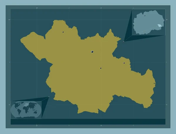 ストルミツァ マケドニアの自治体 しっかりした色の形 地域の主要都市の場所 コーナー補助位置図 — ストック写真