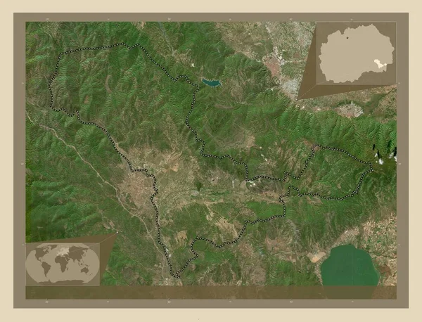 ヴァランドヴォ マケドニアの自治体 高解像度衛星地図 コーナー補助位置図 — ストック写真