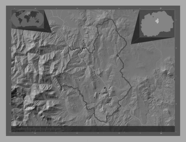 Veles Municipio Macedonia Mapa Elevación Bilevel Con Lagos Ríos Ubicaciones — Foto de Stock