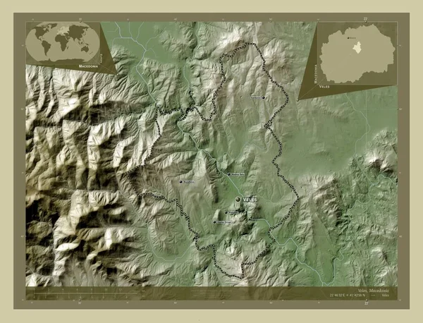 Veles Obec Makedonie Zdvihová Mapa Zbarvená Stylu Wiki Jezery Řekami — Stock fotografie