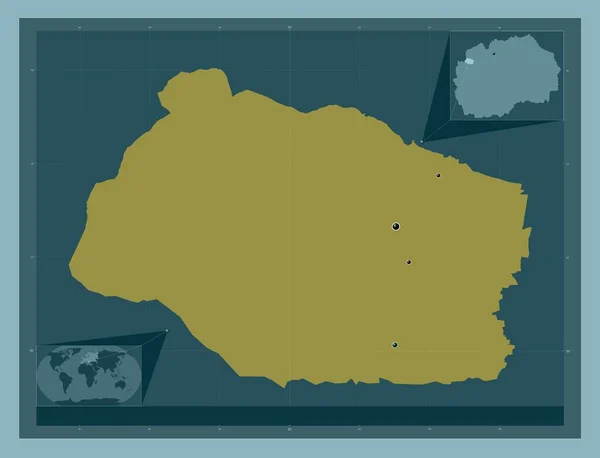 ヴラシスト マケドニア自治体 しっかりした色の形 地域の主要都市の場所 コーナー補助位置図 — ストック写真