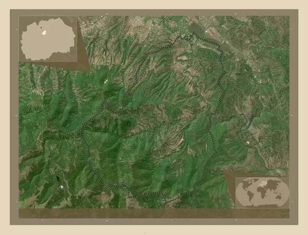 マケドニアの町ゼレニコヴォ 高解像度衛星地図 地域の主要都市の場所 コーナー補助位置図 — ストック写真