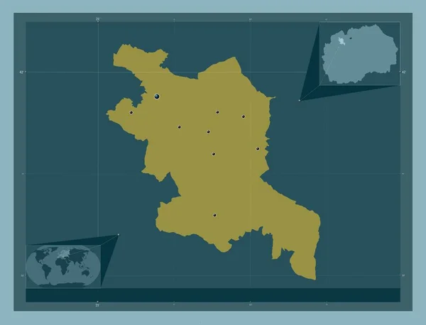 ゼリーノ マケドニアの自治体 しっかりした色の形 地域の主要都市の場所 コーナー補助位置図 — ストック写真
