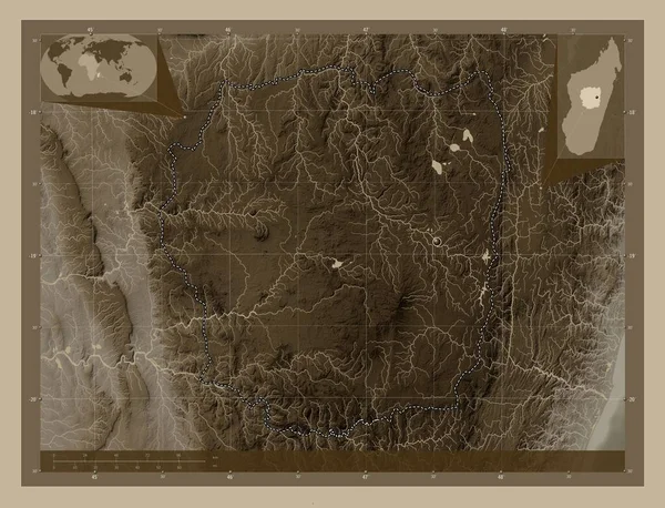 Антананаріву Автономна Провінція Мадагаскару Висота Карти Забарвлена Сепії Тонів Озерами — стокове фото