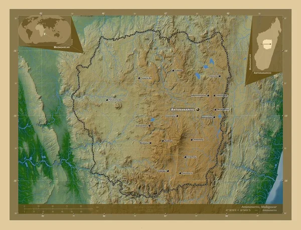 Антананаріву Автономна Провінція Мадагаскару Кольорові Карти Висот Озерами Річками Місця — стокове фото