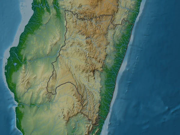 Narzeczona Autonomiczna Prowincja Madagaskaru Kolorowa Mapa Wzniesień Jeziorami Rzekami — Zdjęcie stockowe