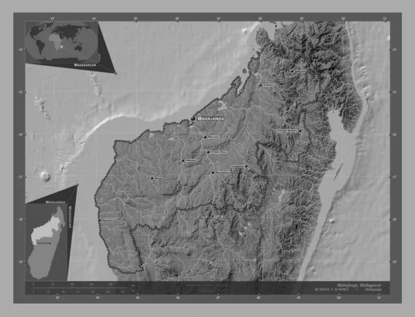 Mahajanga Autonomous Province Madagascar Bilevel Elevation Map Lakes Rivers Locations — Stock Photo, Image