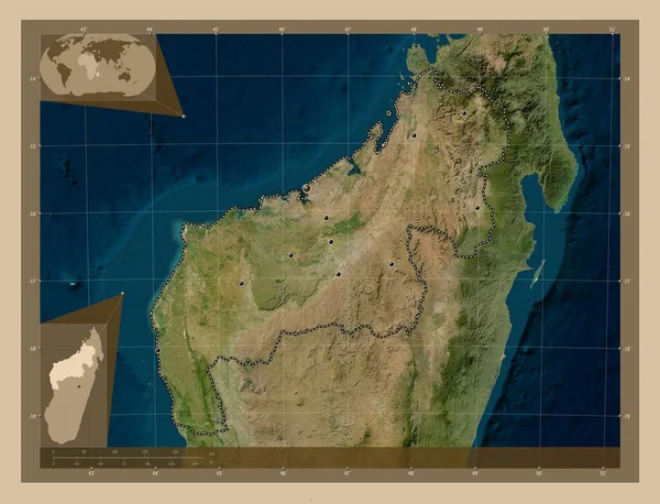 Mahajanga Αυτόνομη Επαρχία Της Μαδαγασκάρης Δορυφορικός Χάρτης Χαμηλής Ανάλυσης Τοποθεσίες — Φωτογραφία Αρχείου