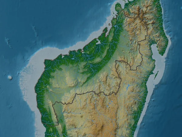 Махаджанга Автономная Провинция Мадагаскар Цветная Карта Высот Озерами Реками — стоковое фото