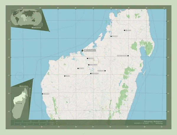 Mahajanga Autonomiczna Prowincja Madagaskaru Otwórz Mapę Ulic Lokalizacje Nazwy Głównych — Zdjęcie stockowe