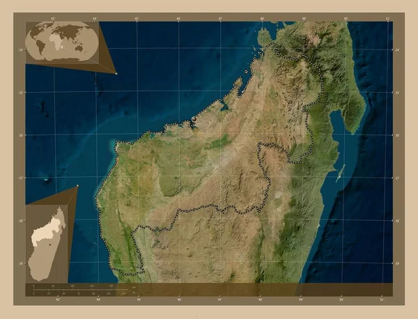 马哈扬加 马达加斯加自治省 低分辨率卫星地图 角辅助位置图 — 图库照片