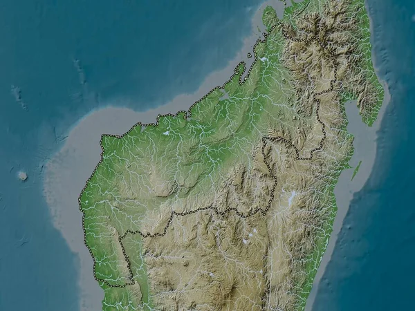Mahajanga Den Autonoma Provinsen Madagaskar Höjd Karta Färgad Wiki Stil — Stockfoto