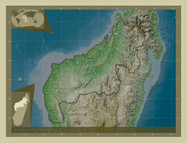 Mahajanga Αυτόνομη Επαρχία Της Μαδαγασκάρης Υψόμετρο Χάρτη Χρωματισμένο Στυλ Wiki — Φωτογραφία Αρχείου