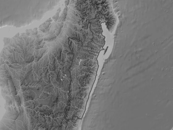 Toamasina Autonome Provinz Madagaskars Graustufen Höhenkarte Mit Seen Und Flüssen — Stockfoto