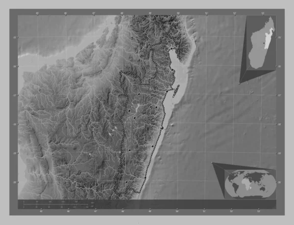 Туамасіна Автономна Провінція Мадагаскару Граймасштабна Мапа Висот Озерами Річками Розташування — стокове фото
