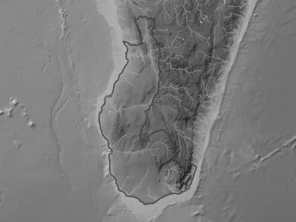 Toliary Autonomous Province Madagascar Grayscale Elevation Map Lakes Rivers — Stock Photo, Image