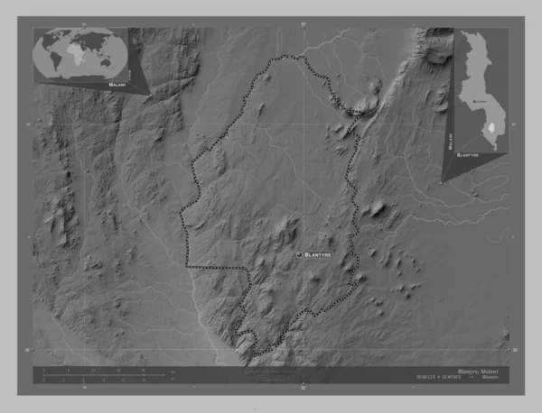 Блантайр Район Малаві Граймасштабна Мапа Висот Озерами Річками Місця Розташування — стокове фото