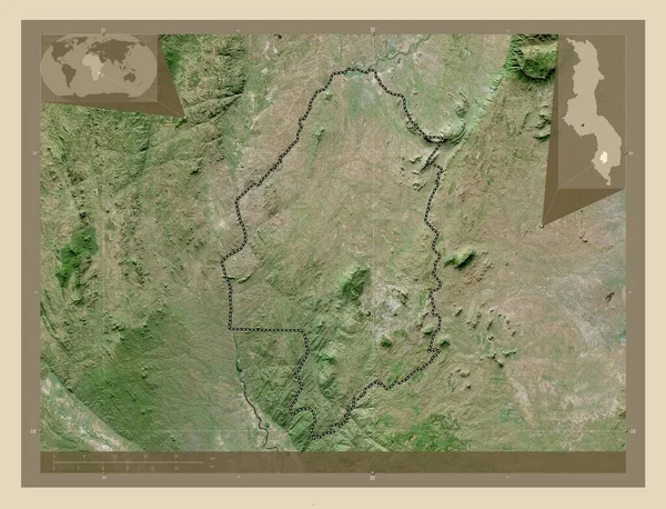 マラウィの地区 ブランタイヤ 高解像度衛星地図 地域の主要都市の場所 コーナー補助位置図 — ストック写真