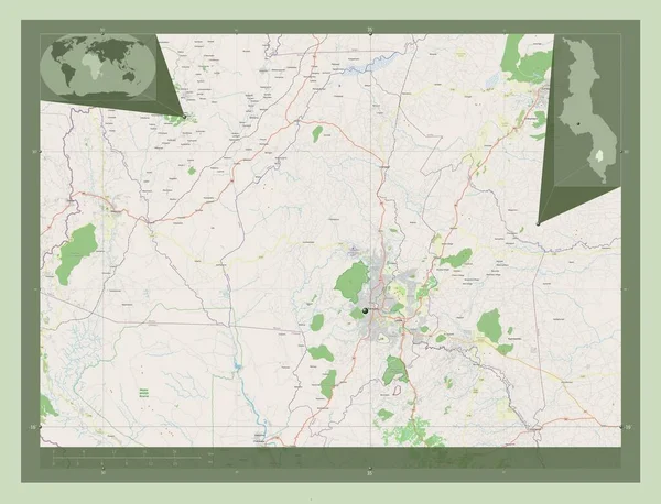 Блантайр Район Малаві Відкрита Карта Вулиць Кутові Допоміжні Карти Місцезнаходження — стокове фото