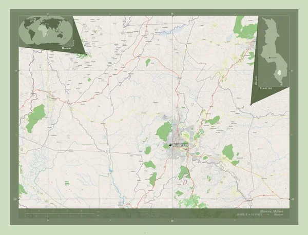 Блантайр Район Малаві Відкрита Карта Вулиць Місця Розташування Назви Великих — стокове фото