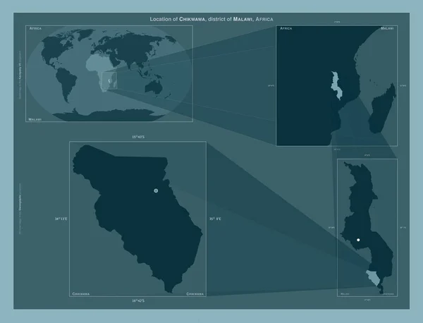 치크와와 말라위의 지역입니다 도표는 규모의 지도에서 지역의 위치를 줍니다 프레임 — 스톡 사진