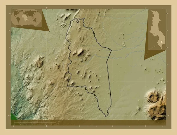 Чирадзулу Район Малави Цветная Карта Высоты Озерами Реками Места Расположения — стоковое фото