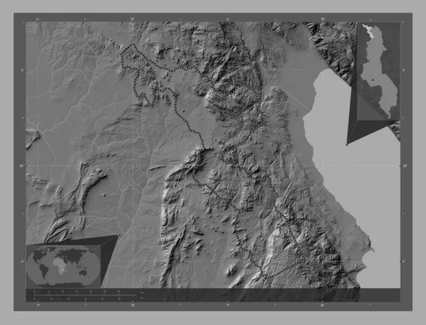 Чітіпа Район Малаві Білевелівська Карта Висот Озерами Річками Кутові Допоміжні — стокове фото