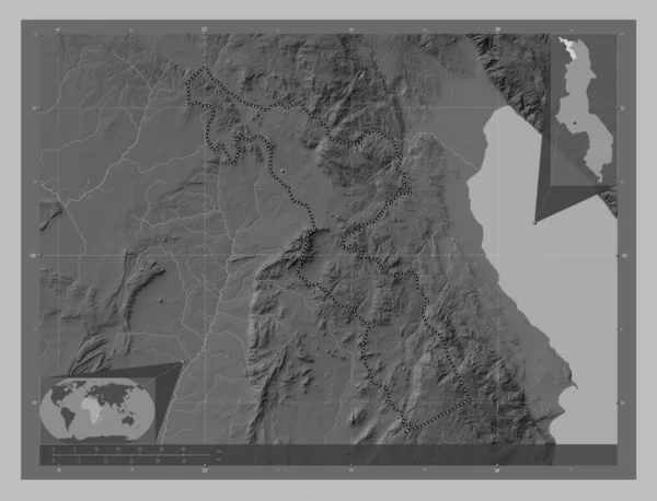 Читипа Район Малави Карта Высот Оттенках Серого Озерами Реками Места — стоковое фото