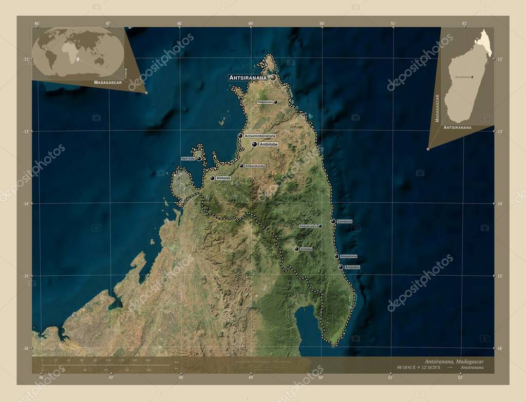 Antsiranana, provincia autónoma de Madagascar. Mapa satelital de alta