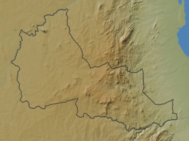 Dowa, Malawi bölgesi. Gölleri ve nehirleri olan renkli yükseklik haritası