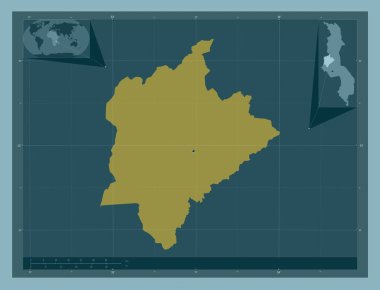 Kasungu, Malawi bölgesi. Katı renk şekli. Köşedeki yedek konum haritaları