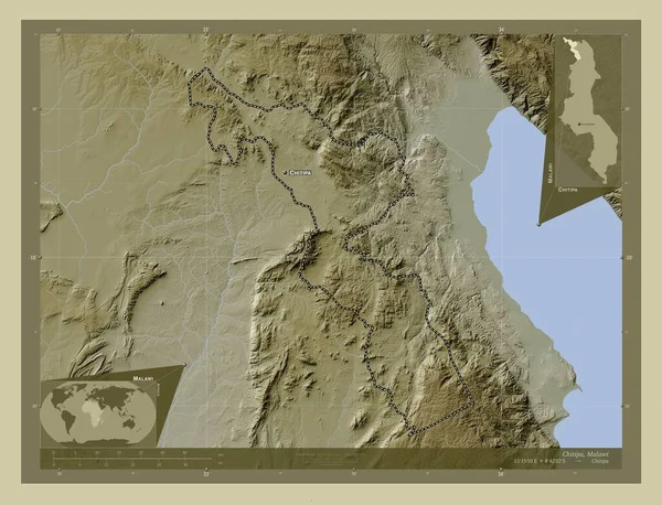 Chitipa Okres Malawi Zdvihová Mapa Zbarvená Stylu Wiki Jezery Řekami — Stock fotografie