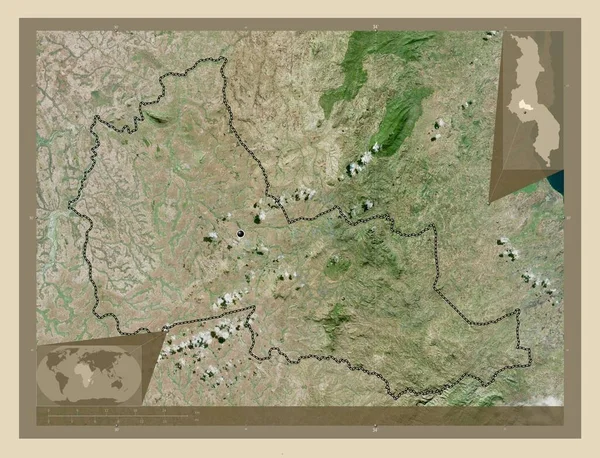 Dowa Dzielnica Malawi Mapa Satelity Wysokiej Rozdzielczości Lokalizacje Dużych Miast — Zdjęcie stockowe