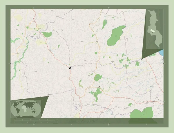 Dowa District Malawi 开放街道地图 该区域主要城市的所在地点 角辅助位置图 — 图库照片