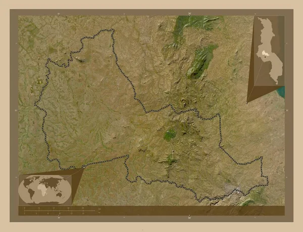 Дауа Район Малаві Супутникова Карта Низькою Роздільною Здатністю Кутові Допоміжні — стокове фото