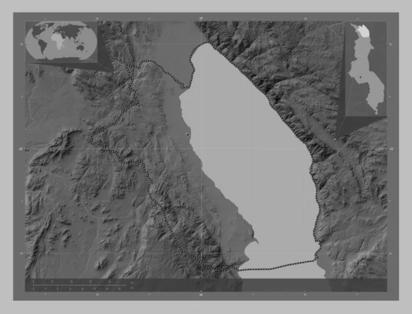 Каронга Район Малаві Граймасштабна Мапа Висот Озерами Річками Кутові Допоміжні — стокове фото