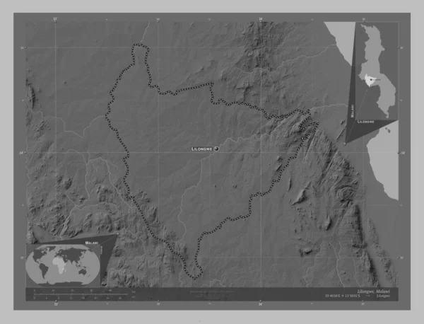 Лілонгве Район Малаві Граймасштабна Мапа Висот Озерами Річками Місця Розташування — стокове фото