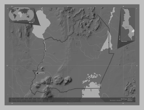 Мачінга Район Малаві Граймасштабна Мапа Висот Озерами Річками Місця Розташування — стокове фото