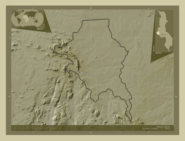 Мчинджи Район Малави Карта Высоты Окрашенная Вики Стиле Озерами Реками — стоковое фото