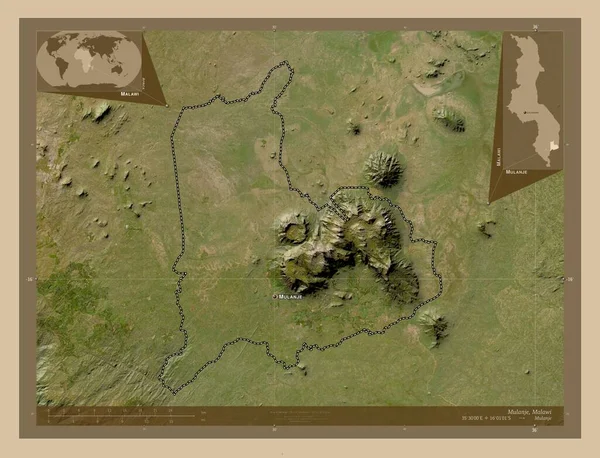 Mulanje Distretto Del Malawi Mappa Satellitare Bassa Risoluzione Località Nomi — Foto Stock