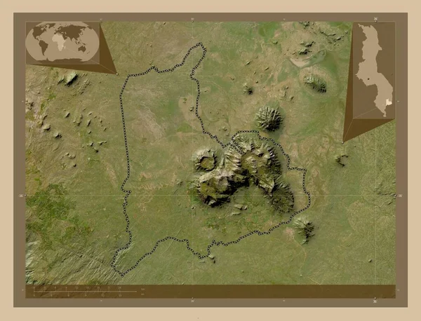 Mulanje Περιφέρεια Μαλάουι Δορυφορικός Χάρτης Χαμηλής Ανάλυσης Γωνιακοί Χάρτες Βοηθητικής — Φωτογραφία Αρχείου