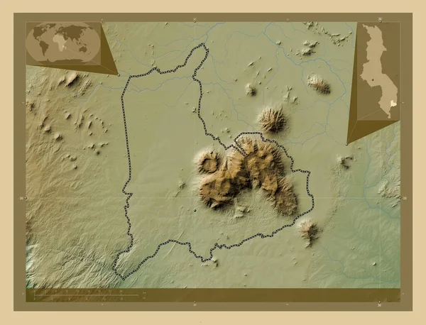 Муланже Район Малаві Кольорові Карти Висот Озерами Річками Розташування Великих — стокове фото
