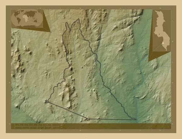 Mwanza Distrito Malawi Mapa Elevación Colores Con Lagos Ríos Mapas —  Fotos de Stock